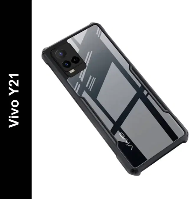Cover for Vivo Y21, Transparent, Black, Shock Proof, Pack of: 1
