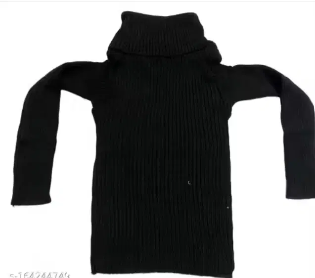 Woolen Solid Hi-Neck Sweater for Kids, Black (M)