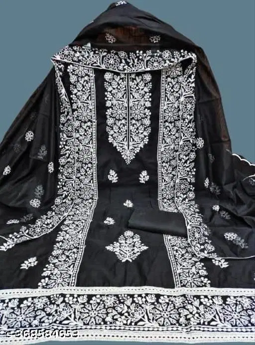 Embroidered Ethnic Motif Patiala Suits for Women (Black, Un Stitched)
