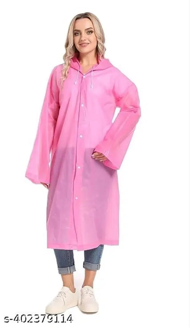 Polyester Rain Coat for Men & Women, Pink, Free Size