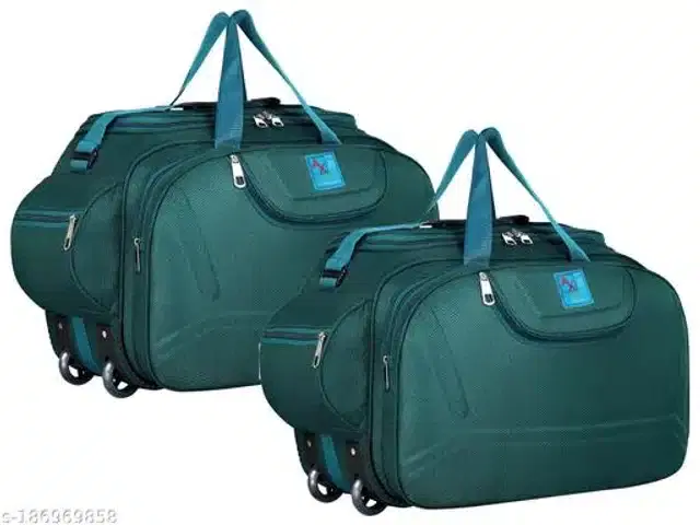 Polyester Trolley Duffel Bag for Men & Women, Teal, Pack of 2