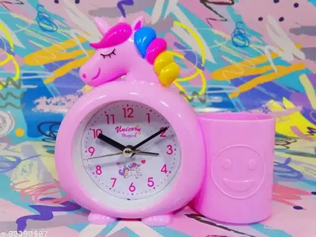 Alarm Clock with Attached Pen Stand, Pink