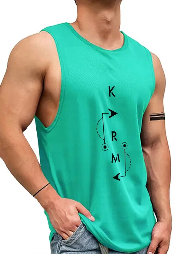 Polyester Printed Vest for Men (Green, S)