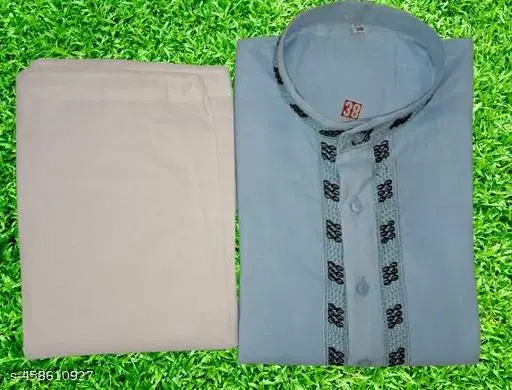 Embroidered Cotton Kurta Set for Men (XL)