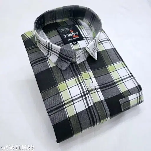 Cotton Blend Checkred Shirt for Men, Green (XXL)