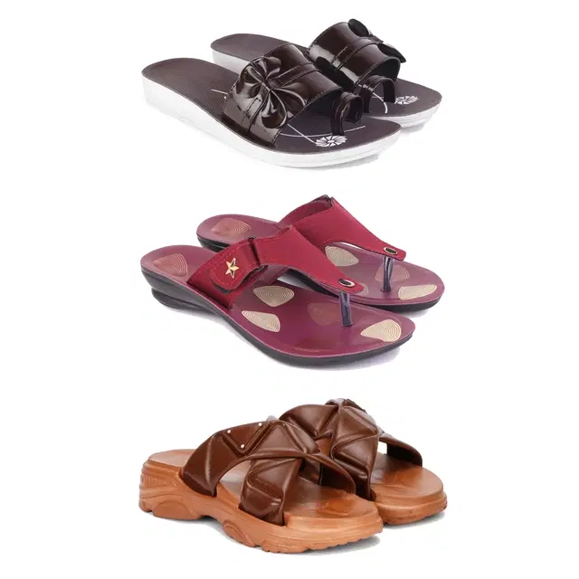 Combo of Flats with Sandals for Women, Set of 3 (Multicolor, 5)