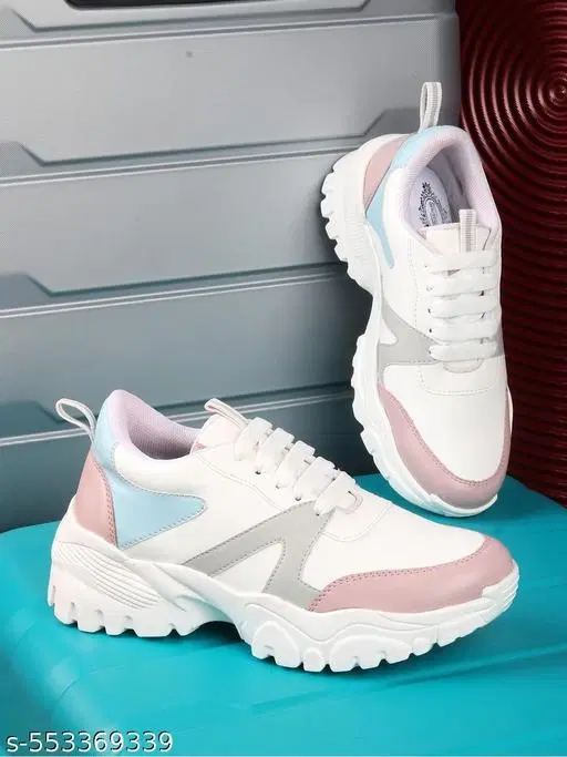 Solid Synthetic Sneakers for Girls (White, 11 to 12 Years)