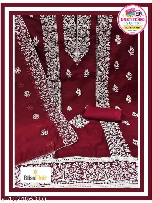Embroidered Botanical Patiala Suits for Women (Maroon, Un Stitched)