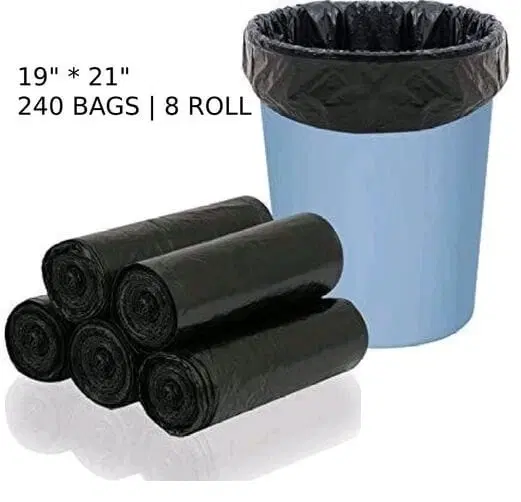 Disposable Garbage Bags, Black, 19x21 inches, 30 Pcs in 1 Roll, Pack of 8 Rolls