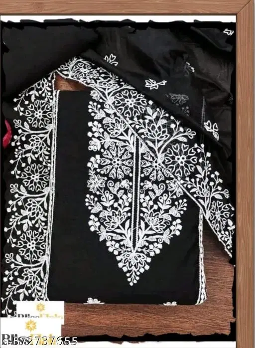 Embroidered Floral Patiala Suits for Women (Black, Un Stitched)