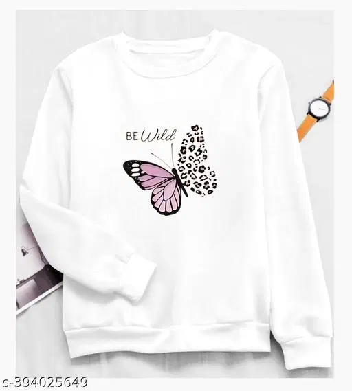 Cotton Printed Sweatshirt for Women (White, S)