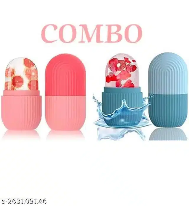 Silicone Ice Face Roller, Peach & Aqua Blue, Pack of 2