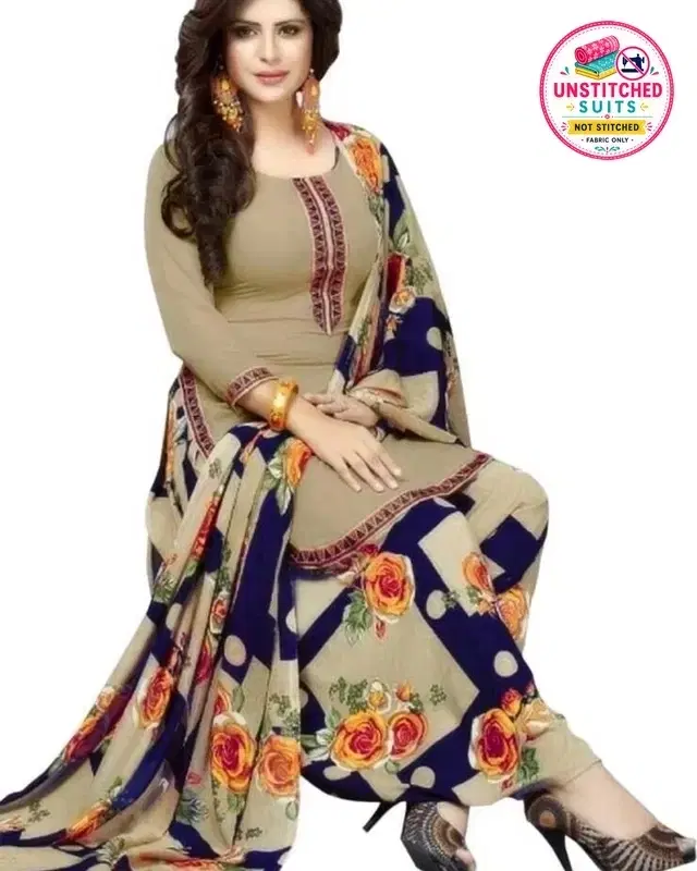 Crepe Bandhani for Women Unstitched Suits (Beige, Free Size)