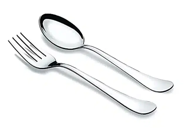 Stainless Steel Table Spoon, 10 Pcs & Fork, 10 Pcs, Silver, Set of 2