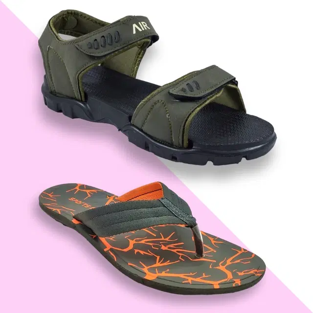 Slipper with Sandals for Men, Pack of 2 (Multicolor, 6)