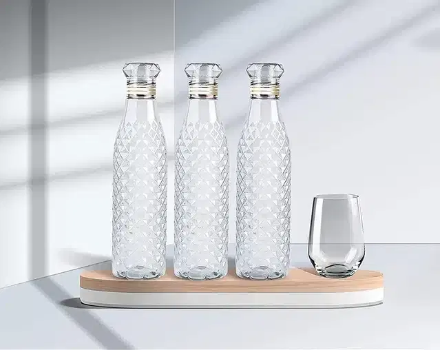 Plastic Water Bottles, Pack of 3, Transparent, 1000 ml