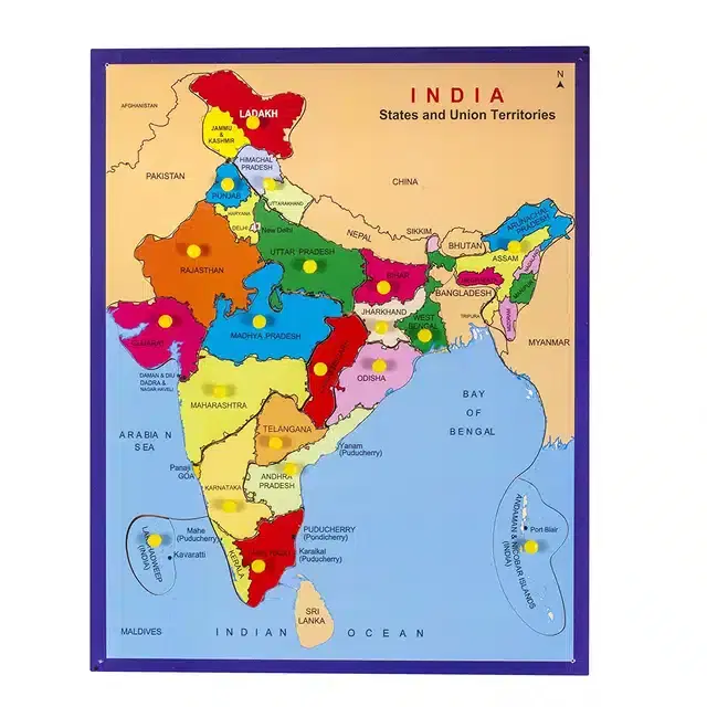 Wooden India Map Board with Cutouts for Kids, Multicolor