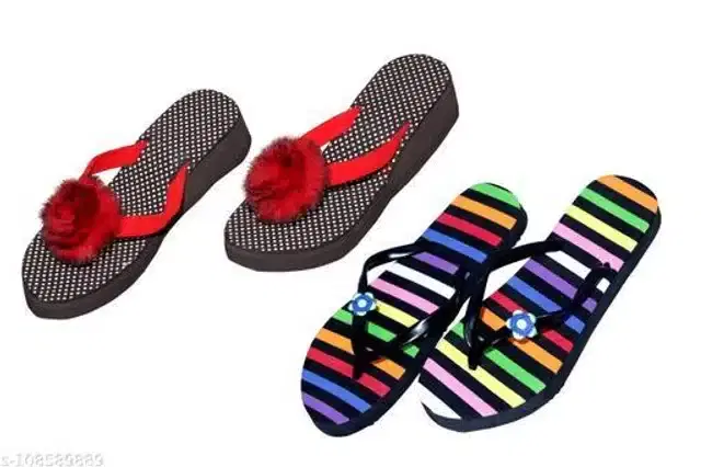 Slippers for Women, Set of 2 (Multicolor, 4)