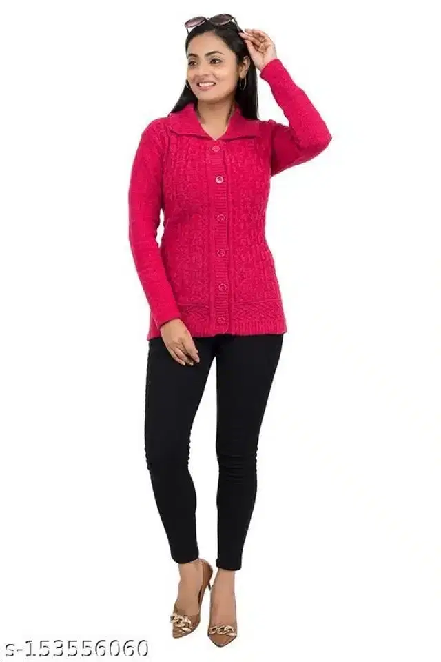 Woolen Sweater for Women (Dark Pink, L)
