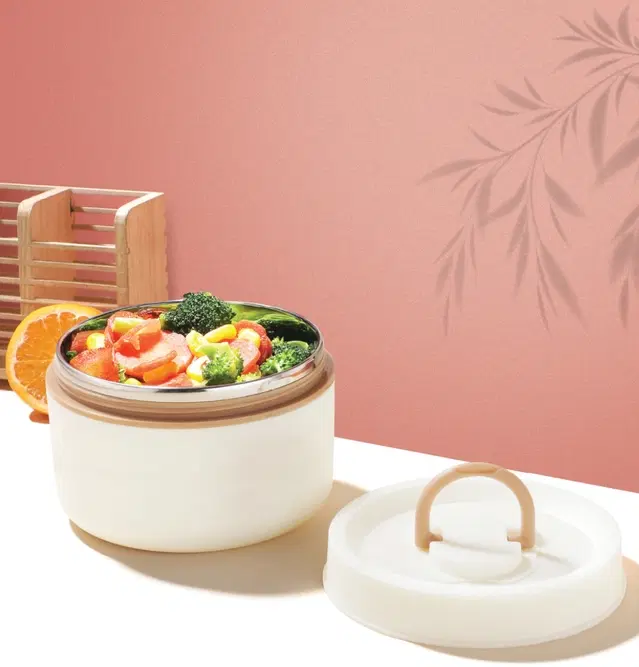 Stainless Steel Microwave Friendly Leakproof Insulated Lunch Box, Cream, 600 ml