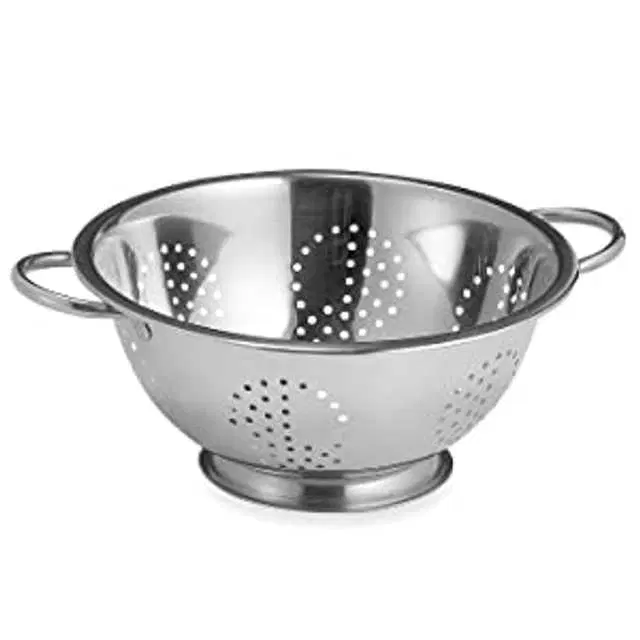 Abhi Stainless Steel Colander Strainer & Drainer With Handle, Silver, AE-6
