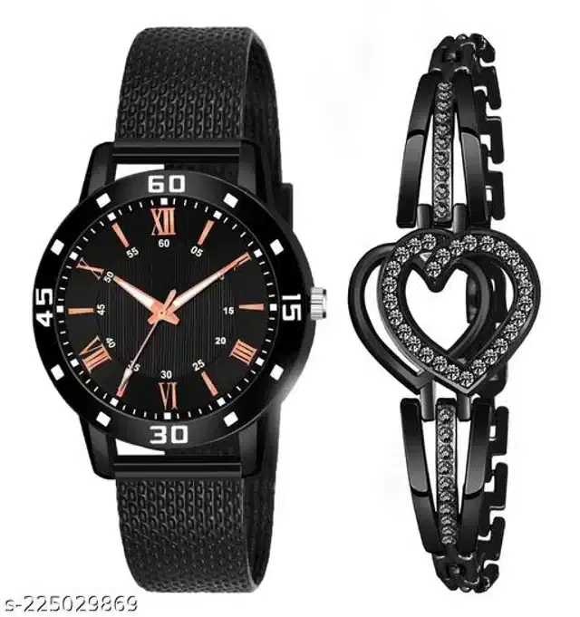 Analog Watch with Bracelet for Women, Set of 2 (Multicolor)