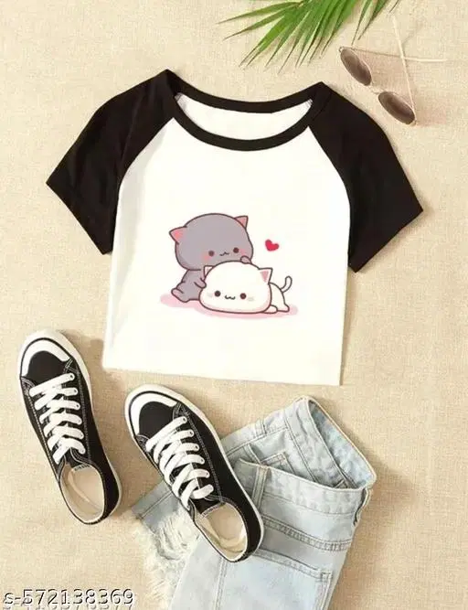 Cotton Blend Printed tops for Women, White (XS)