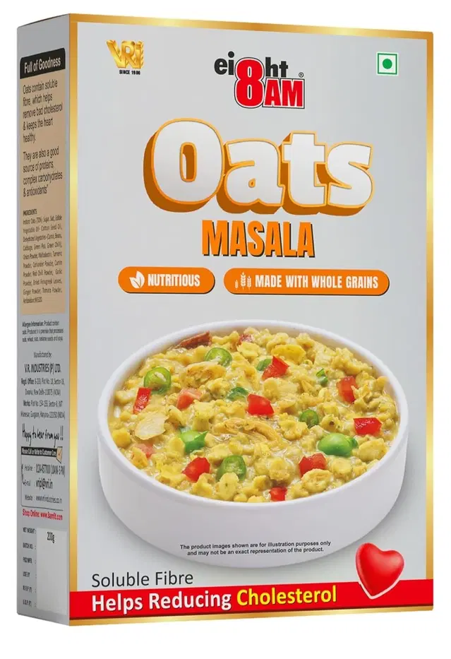 8am Masala Oats, 200 g, Natural Wholegrain, Nutritious Breakfast Cereals, Easy To Cook Oats, Spicy Flavoured With High Fibre, Tasty &amp; Healthy Snacks