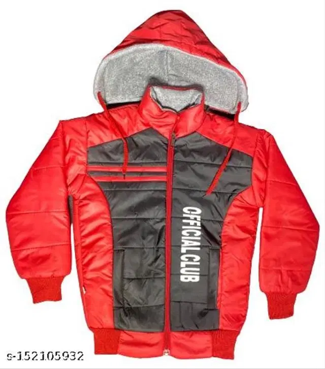 Polyester Jacket for Boys (Red & Black, 6-7 Years)