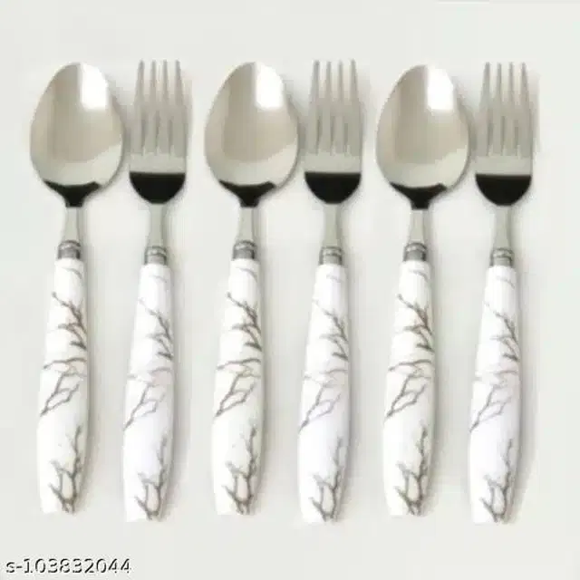 Stainless Steel 3 Pcs Spoons & 3 Pcs Forks, White, Set of 6