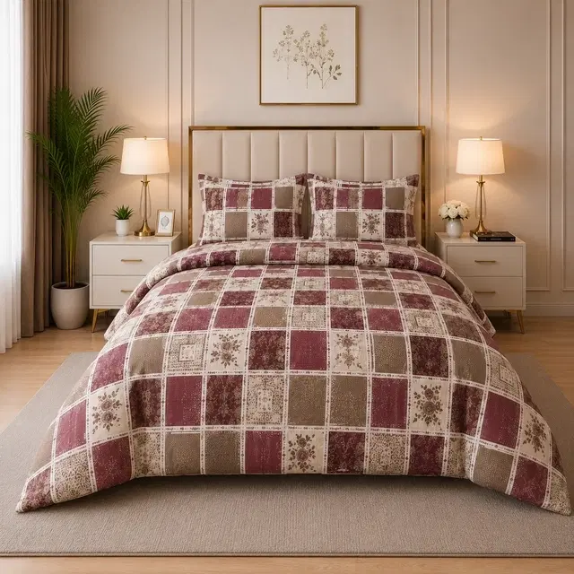SimpleHome Microfiber King Bedsheet Floral Maroon 104x108inch