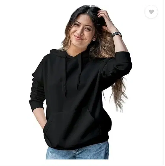 Fleece Solid Hoodie for Women, Black (S)