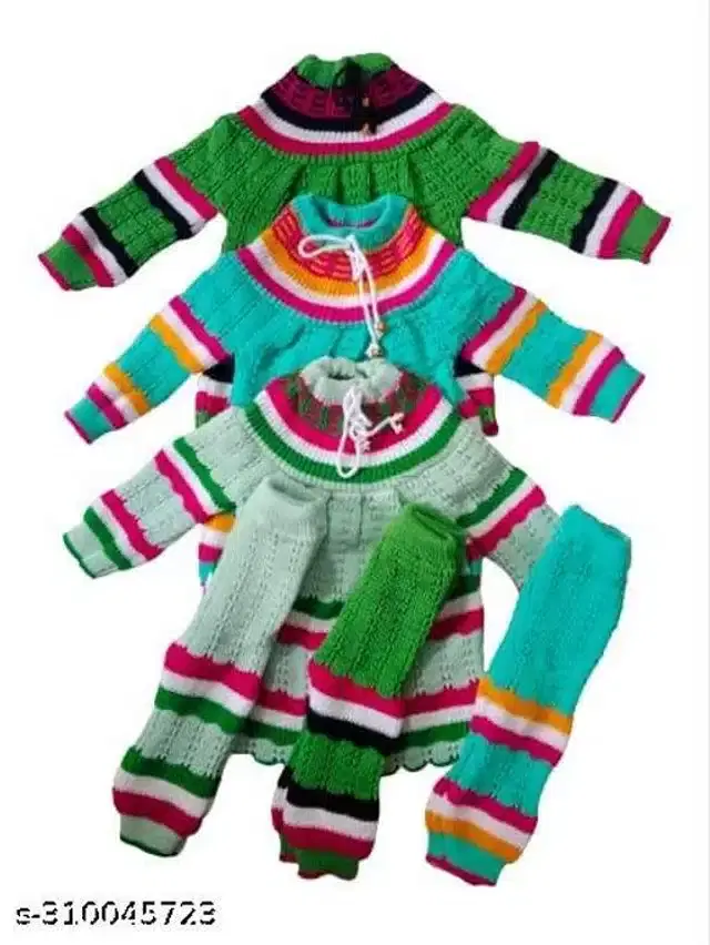 Woolen Sweater & Pant for Girls, Set of 3 (Multicolor, 3-6 Months)