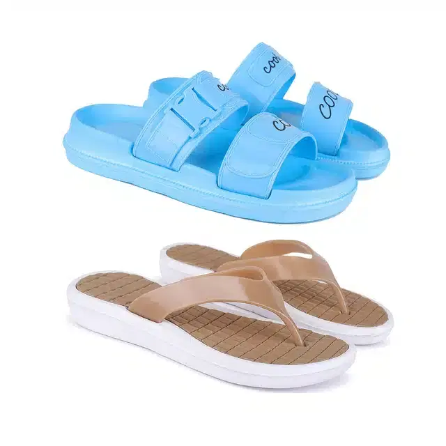 Combo of Sliders & Flip Flops for Women, Pack of 2 (Multicolor, 6)