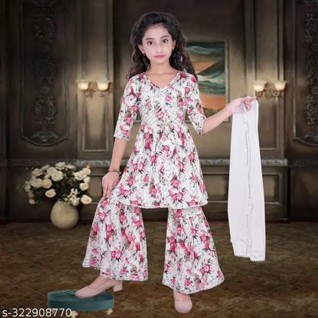 Dupion Silk Kurta Sets for Girls (Pink, 4-5 Years)