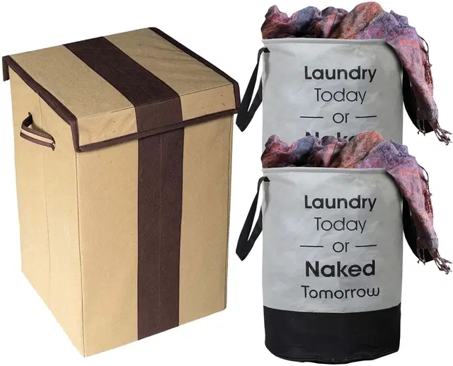 Canvas Laundry Basket,Multicolor,  (Pack Of 3)