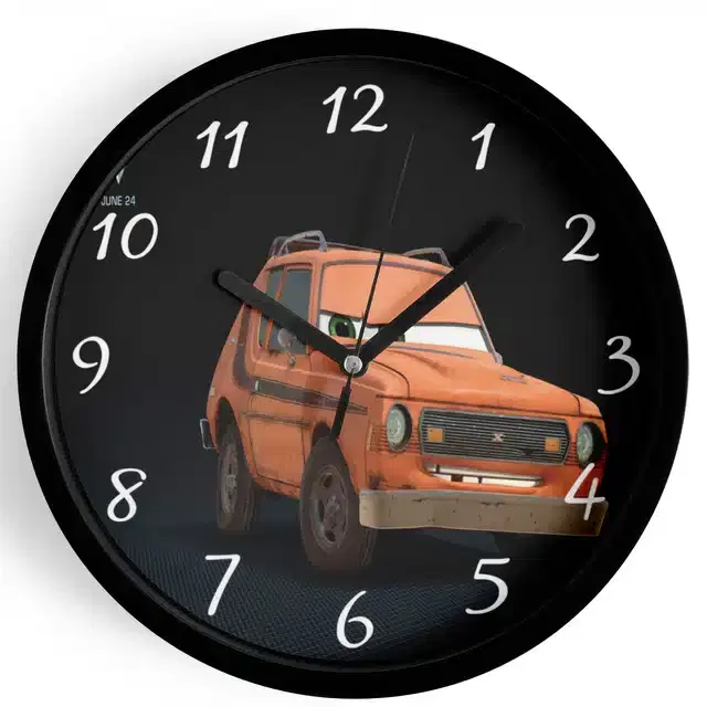 Analog Cars Wall Clock for Home, Black, 7 Inches