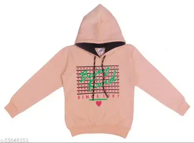 Fleece Printed Full Sleeves Hooded Sweatshirt for Girls (Peach, 3-4 Years)