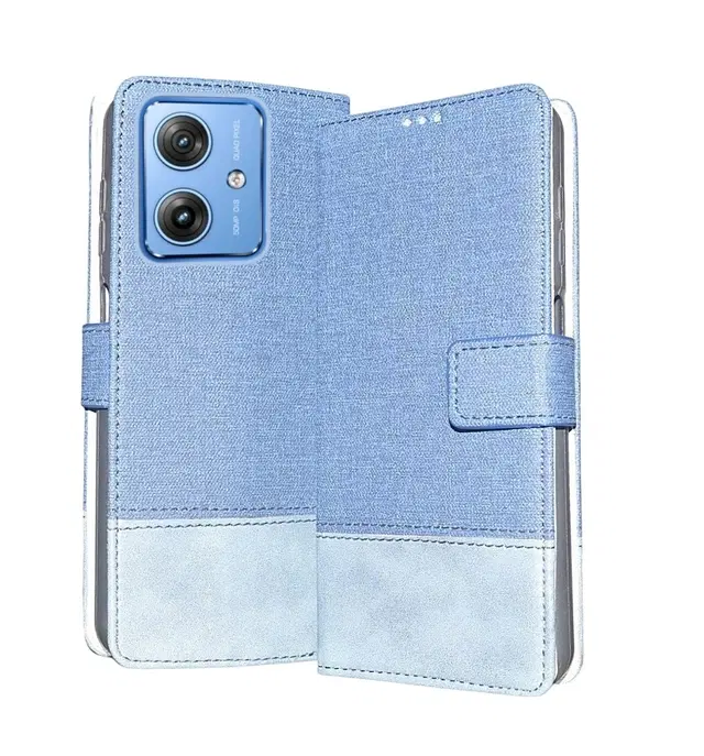 Artificial Leather Flip Cover For Motorola Moto G64 5G, Blue