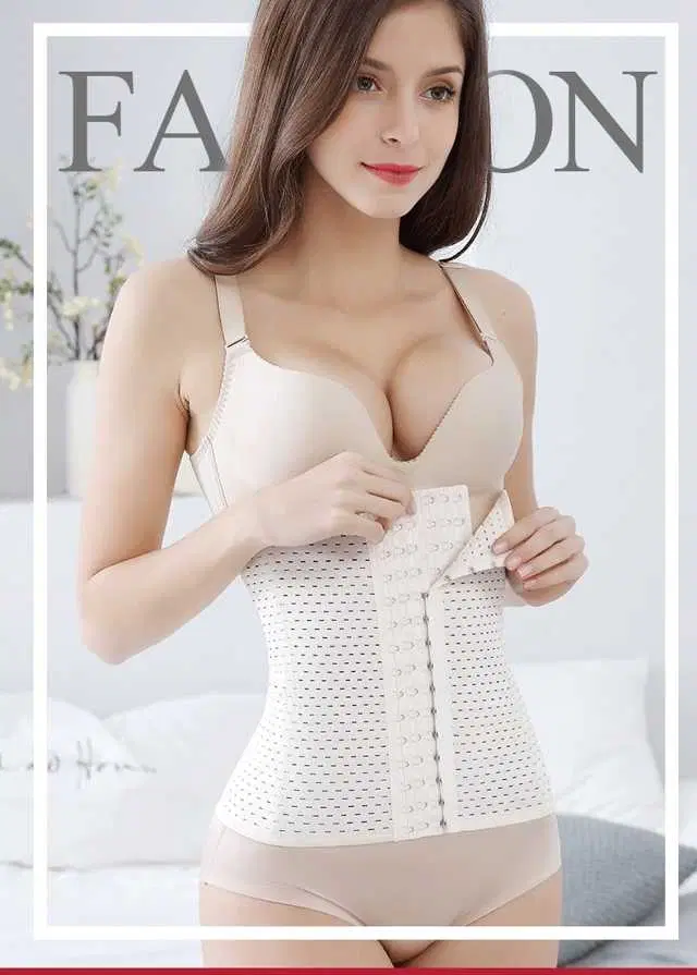 Air Breath Tummy Grip Belt Waist Trainer Trimmer and Slimming Corset 3 Hooks Girdle with Wire Support (S195)