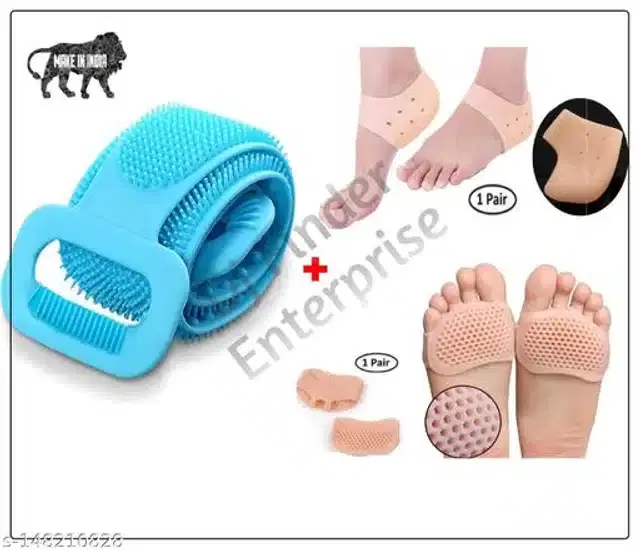 Silicone Body Back Scrubber Belt with Half Toe & Foot Protector Moisturizing Socks, Assorted, Set of 3