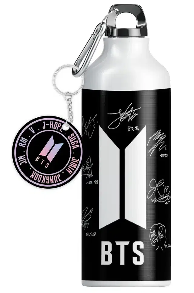 BTS Army Logo Aluminium Printed Sipper Bottle with Keychain, Pack of 2, Multicolor, 750 ml, Gt-130