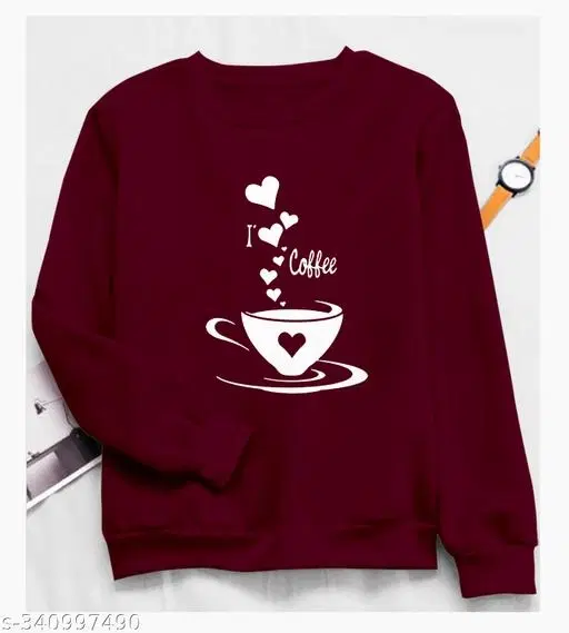 Cotton Blend Printed Sweatshirt for Women (Maroon, L)