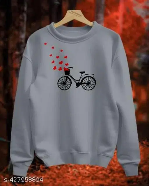 Cotton Printed Sweatshirt for Women (Grey, XS)