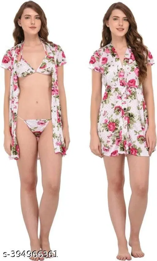 Satin Solid Babydoll for Women, Pink (S)