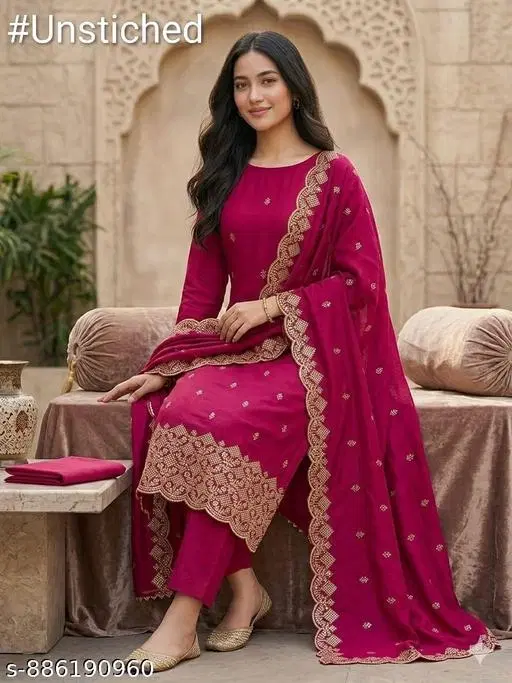 Vichitra Silk Punjabi/All Over Suits for Women (6.45 meter (XL)