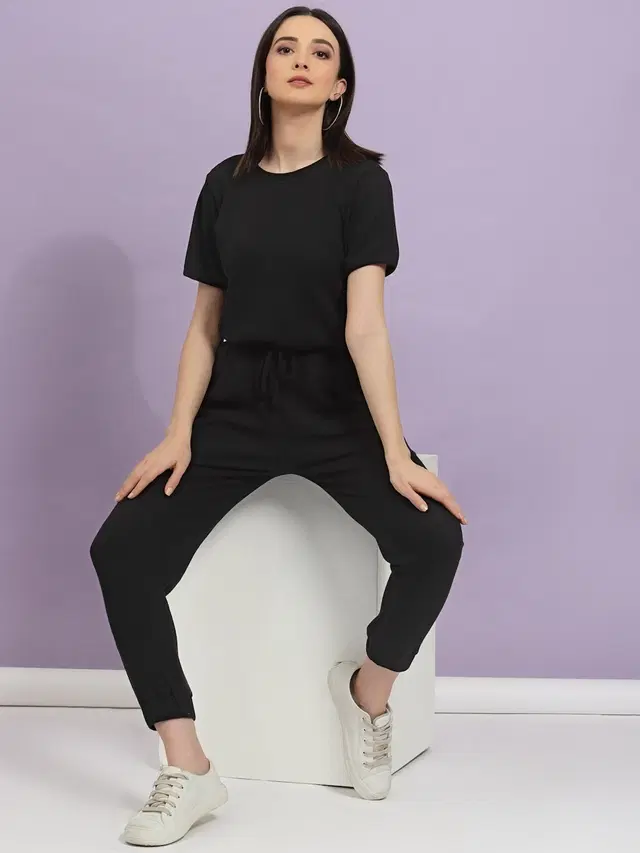 Pure Cotton Top & Bottom Set for Women (Black, L)