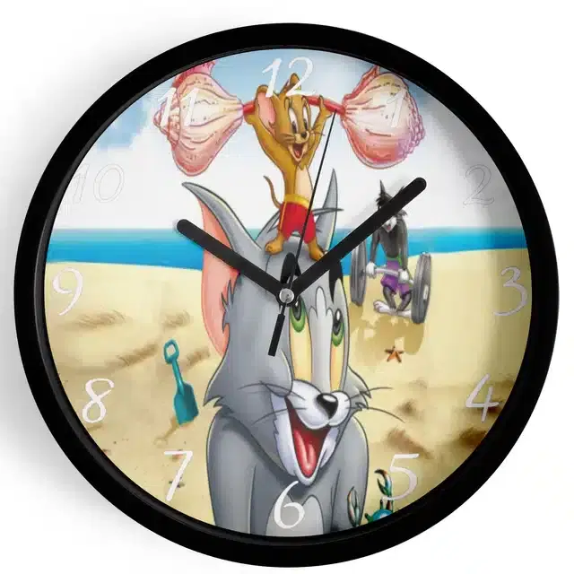 Analog Tom & Jerry Wall Clock for Home, Black, 7 Inches