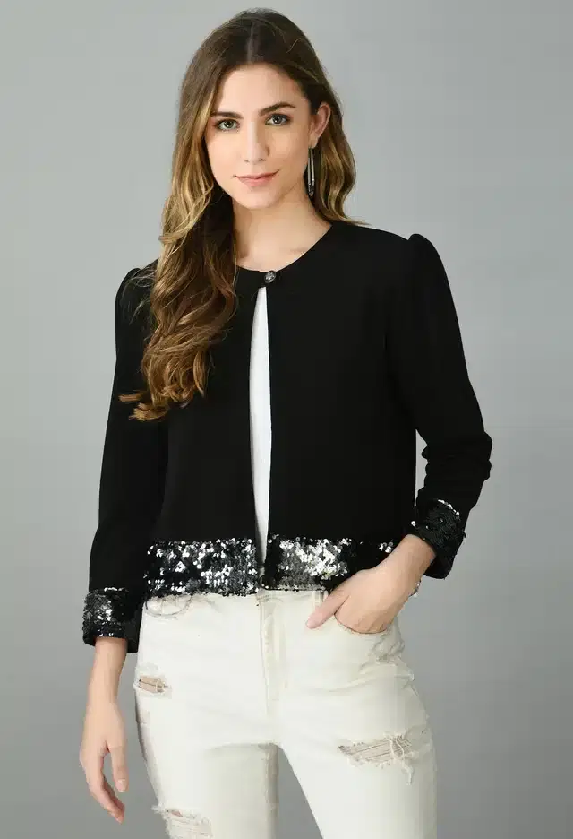 Full Sleeves Shrug for Women (Black, L)