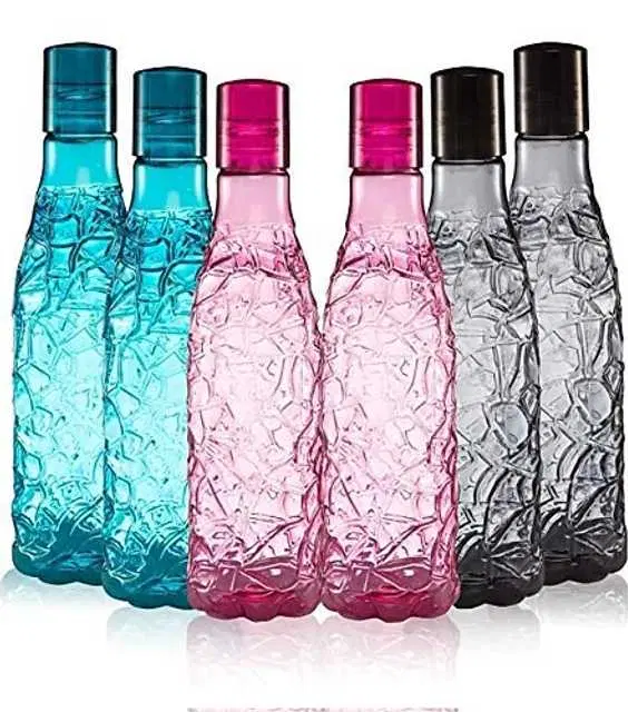 Products 3D Bottle, Plastic Fridge Water Bottle Set, Multicolour, 1L, Pack Of 6, Ak-014